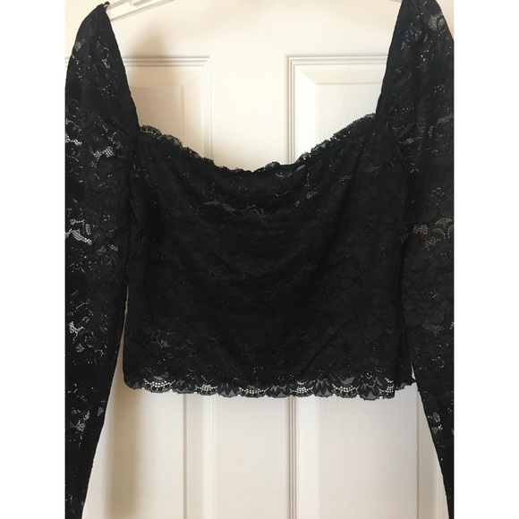 GUESS Rosalia Sheer Floral Lace Cropped Long Sleeve Top NWT - Picture 10 of 13
